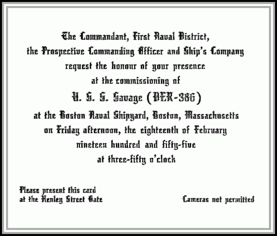 scan of Commandant's invitation to 1955 recommissioning