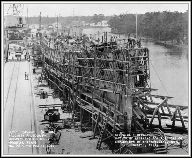 31 May, 1943 - under construction at the Brown Shipbuilding Company in Houston, Texas. Progress photograph.