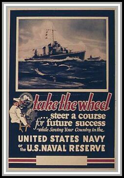 scan of poster take the wheel ... steer a course for future success while serving your country in the United States Navy or the U. S. Naval Reserve