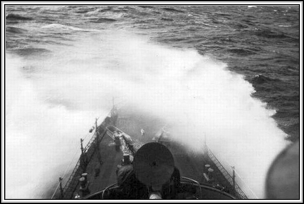 photograph of the DER-386 in rough seas